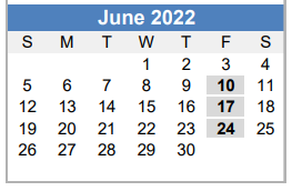 District School Academic Calendar for Reilly Elementary for June 2022