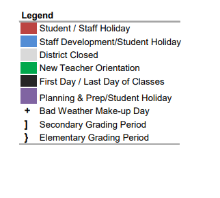 District School Academic Calendar Legend for Mcbee Elementary