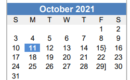 District School Academic Calendar for Leadership Academy for October 2021