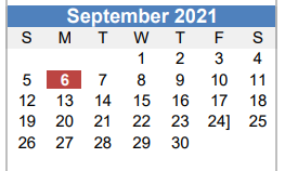 District School Academic Calendar for Oak Hill Elementary for September 2021