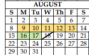 District School Academic Calendar for Challenge Academy for August 2021