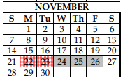 District School Academic Calendar for Waco Ctr For Youth for November 2021