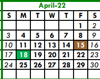 District School Academic Calendar for Tarrant Co J J A E P for April 2022