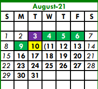 District School Academic Calendar for W E Hoover Elementary for August 2021
