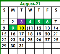 District School Academic Calendar for Tarrant Co J J A E P for August 2021