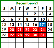 District School Academic Calendar for Tarrant Co J J A E P for December 2021