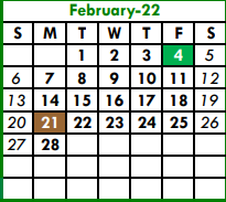 District School Academic Calendar for Tarrant Co J J A E P for February 2022