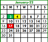 District School Academic Calendar for Tarrant Co J J A E P for January 2022