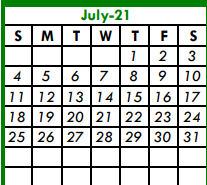District School Academic Calendar for Tarrant Co J J A E P for July 2021