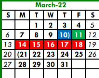 District School Academic Calendar for Tarrant Co J J A E P for March 2022