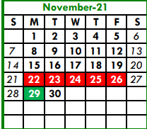 District School Academic Calendar for Walnut Creek Elementary for November 2021