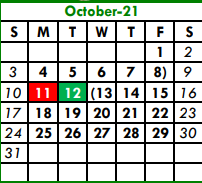 District School Academic Calendar for Walnut Creek Elementary for October 2021