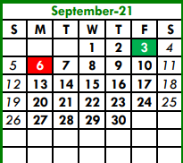 District School Academic Calendar for Tarrant Co J J A E P for September 2021
