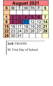 District School Academic Calendar for Delta Elementary School for August 2021