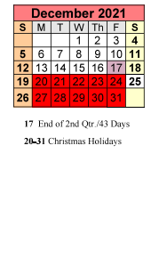 District School Academic Calendar for Stapleton School for December 2021