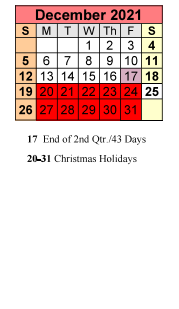 District School Academic Calendar for Davis Recovery Center for December 2021