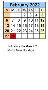 District School Academic Calendar for Davis Recovery Center for February 2022