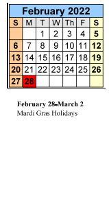 District School Academic Calendar for Swift Consolidated Elementary School for February 2022