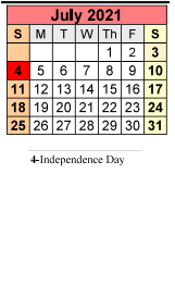 District School Academic Calendar for Foley Middle School for July 2021