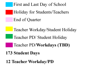 District School Academic Calendar Legend for Baldwin County Alternative School