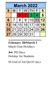 District School Academic Calendar for Oak Hill MS for March 2022