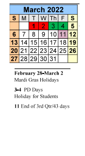 District School Academic Calendar for North Baldwin Center For Technology for March 2022