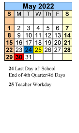 District School Academic Calendar for Stapleton School for May 2022