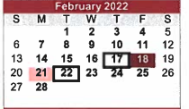 District School Academic Calendar for Ballinger Junior High for February 2022
