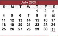 District School Academic Calendar for Fairview Accelerated for July 2021