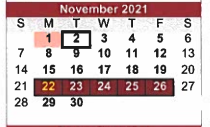District School Academic Calendar for Ballinger Elementary for November 2021