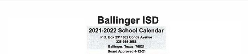 District School Academic Calendar for Ballinger High School