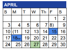 District School Academic Calendar for Alkek Elementary for April 2022