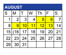District School Academic Calendar for Hill Country Elementary for August 2021