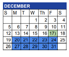 District School Academic Calendar for Hill Country Elementary for December 2021
