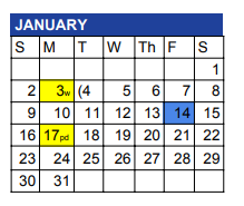 District School Academic Calendar for Alkek Elementary for January 2022