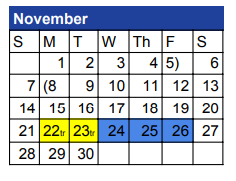 District School Academic Calendar for Hill Country Elementary for November 2021