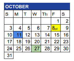 District School Academic Calendar for Hill Country Elementary for October 2021