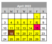 District School Academic Calendar for Early Special Program for April 2022