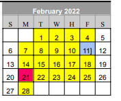 District School Academic Calendar for Early Special Program for February 2022