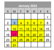 District School Academic Calendar for Early Special Program for January 2022