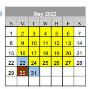 District School Academic Calendar for Early Special Program for May 2022