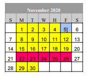 District School Academic Calendar for Early Special Program for November 2021