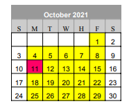 District School Academic Calendar for Bangs Middle School for October 2021
