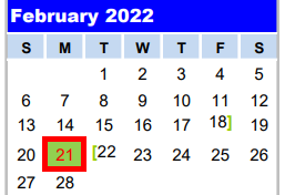 District School Academic Calendar for Adaptive Behavioral Unit for February 2022
