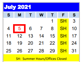 District School Academic Calendar for Hardin Chambers Alter for July 2021