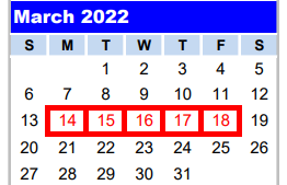 District School Academic Calendar for Hardin Chambers Alter for March 2022