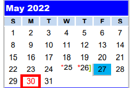 District School Academic Calendar for Adaptive Behavioral Unit for May 2022