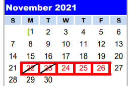 District School Academic Calendar for Gulf Coast High School for November 2021