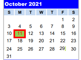 District School Academic Calendar for Adaptive Behavioral Unit for October 2021