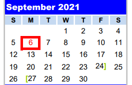 District School Academic Calendar for Hardin Chambers Alter for September 2021